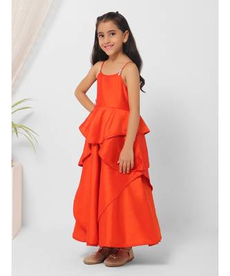 Asymmetric Layered Orange Party Gown 2