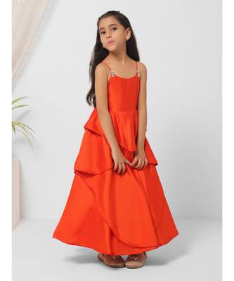 Asymmetric Layered Orange Party Gown 3