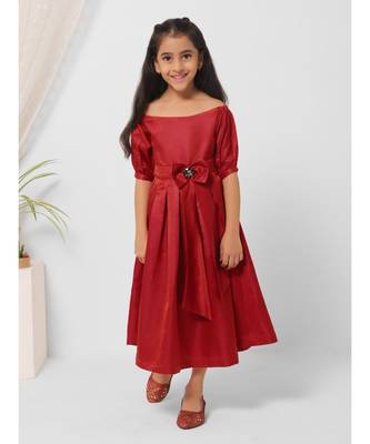 Off Shoulders Maroon Midi Dress for Girls 1