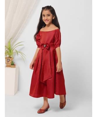 Off Shoulders Maroon Midi Dress for Girls 2