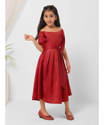 Off Shoulders Maroon Midi Dress for Girls 3