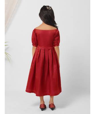 Off Shoulders Maroon Midi Dress for Girls 4