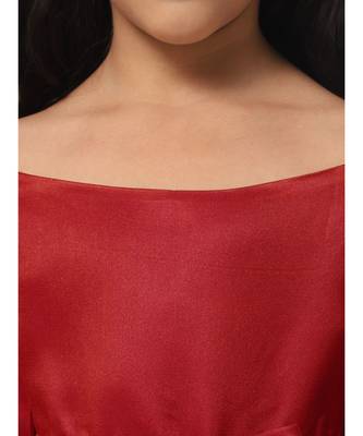 Off Shoulders Maroon Midi Dress for Girls 5