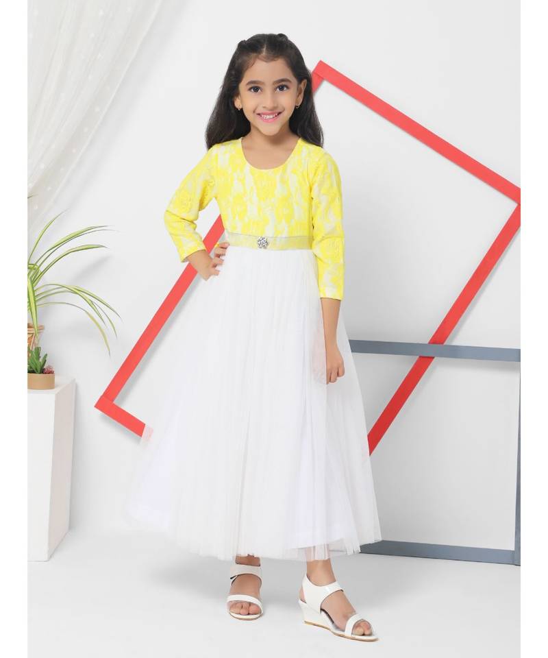Netted Flared White and Yellow Gown for Dress
