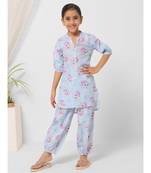 Blue Floral Kurta Set for Girls