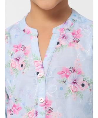 Blue Floral Kurta Set for Girls 5