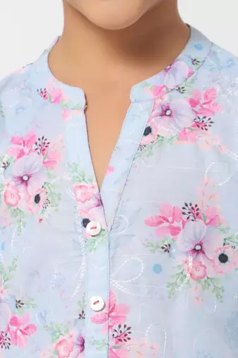 Blue Floral Kurta Set for Girls