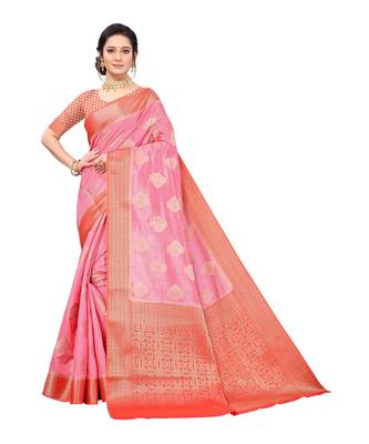 Pisara Pink Raw Silk Woven zari work Saree 1