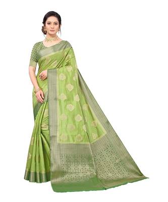 Pisara Green Raw Silk Woven zari work Saree 1
