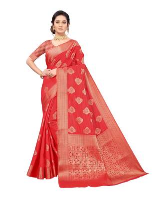 Pisara Red Raw Silk Woven zari work Saree 1