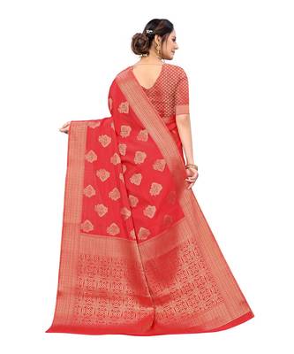 Pisara Red Raw Silk Woven zari work Saree 2