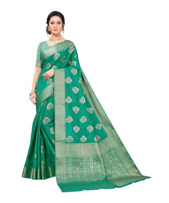Pisara Green Raw Silk Woven zari work Saree 1