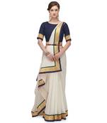 White plain cotton silk saree with blouse