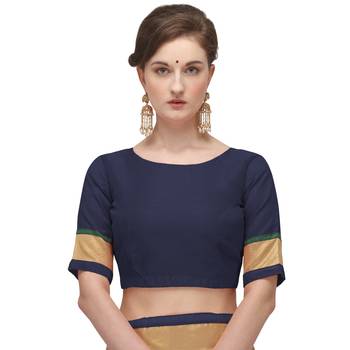 White plain cotton silk saree with blouse 5