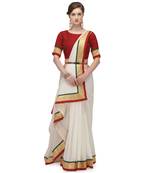 White plain cotton silk saree with blouse