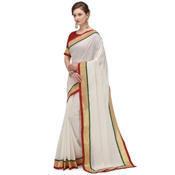 White plain cotton silk saree with blouse 3