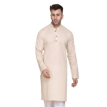 Beige plain cotton men-kurtas 1