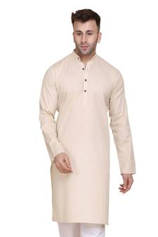 Beige plain cotton men-kurtas