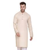 Beige plain cotton men-kurtas