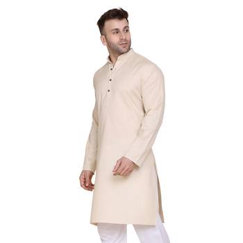 Beige plain cotton men-kurtas 2