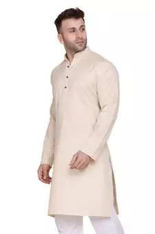 Beige plain cotton men-kurtas