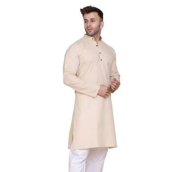 Beige plain cotton men-kurtas 3