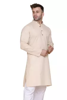 Beige plain cotton men-kurtas