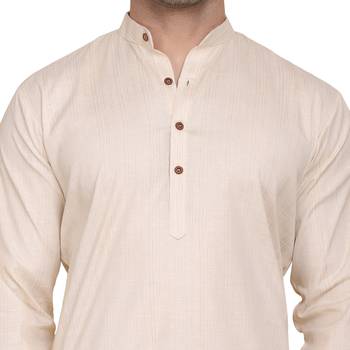 Beige plain cotton men-kurtas 4
