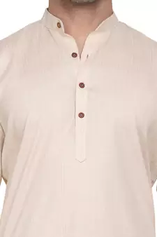 Beige plain cotton men-kurtas
