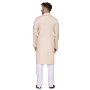 Beige plain cotton men-kurtas 5