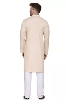 Beige plain cotton men-kurtas