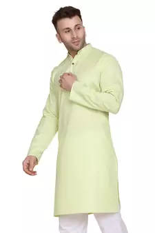 Green plain cotton men-kurtas