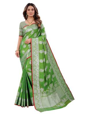 Green woven art silk sarees saree with blouse 1