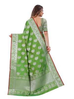 Green woven art silk sarees saree with blouse 2