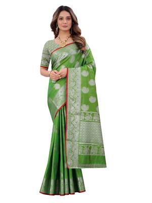 Green woven art silk sarees saree with blouse 3