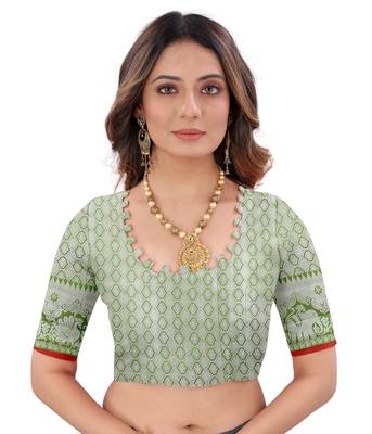 Green woven art silk sarees saree with blouse 5