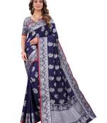 Dark blue woven art silk sarees saree with blouse