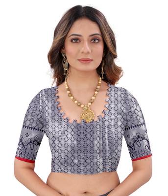 Dark blue woven art silk sarees saree with blouse 5