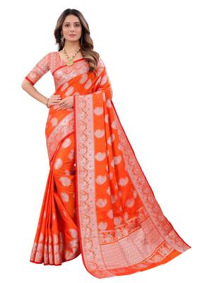 Orange woven art silk sarees saree with blouse 1
