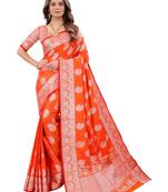 Orange woven art silk sarees saree with blouse