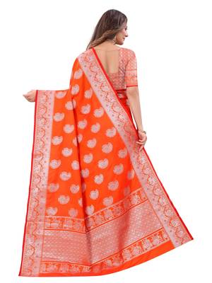 Orange woven art silk sarees saree with blouse 2