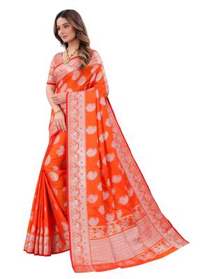 Orange woven art silk sarees saree with blouse 4
