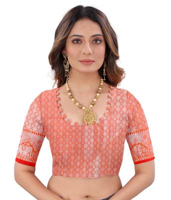 Orange woven art silk sarees saree with blouse 5
