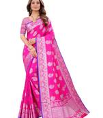 Pink woven art silk sarees saree with blouse