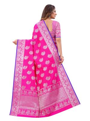 Pink woven art silk sarees saree with blouse 2