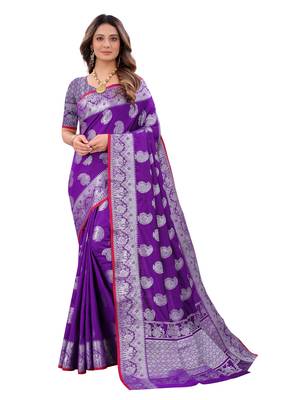 Purple woven art silk sarees saree with blouse 1