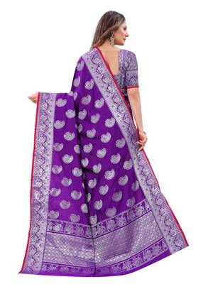 Purple woven art silk sarees saree with blouse 2