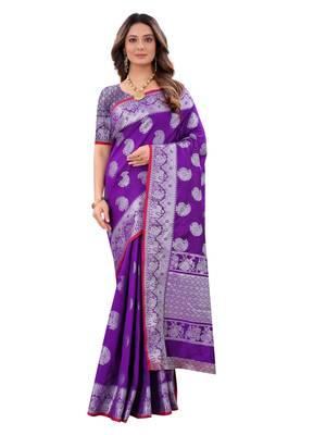 Purple woven art silk sarees saree with blouse 3