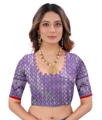 Purple woven art silk sarees saree with blouse 5