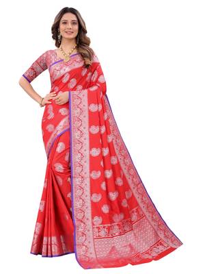 Red woven art silk sarees saree with blouse 1